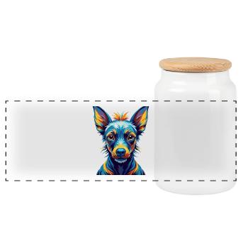 American Hairless Terrier Dog Breed Cartoon Kawaii - Panoramic Cookie Jar with Wooden Lid - white - Front