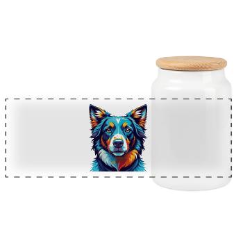Alabai Shepherd Dog Breed Colorful Cartoon Kawaii - Panoramic Cookie Jar with Wooden Lid - white - Front