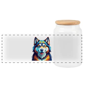 Alaskan Malamute Hunderasse Bunte Karikatur Kawaii - Panorama Keksdose mit Holzdeckel - Weiß - Vorne