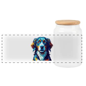 Chien de chasse norvégien race Dessin animé coloré Kawaii - Boîte à biscuits avec couvercle en bois - blanc - Devant