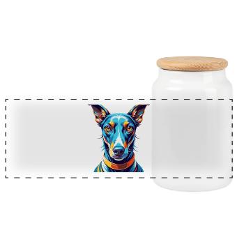 Rampur Greyhound Dog Breed Colorful Cartoon Kawaii - Panoramic Cookie Jar with Wooden Lid - white - Front
