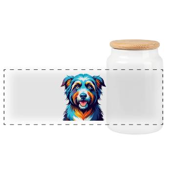Romanian Sheepdog Breed Colorful Cartoon Kawaii - Panoramic Cookie Jar with Wooden Lid - white - Front