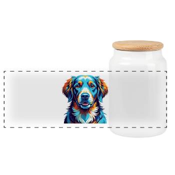 Retriever Hund Rasse Bunt Karikatur Kawaii - Panorama Keksdose mit Holzdeckel - Weiß - Vorne