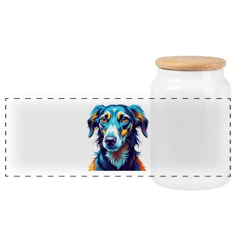 Old Croatian Sighthound Dog Breed Cartoon Kawaii - Panoramic Cookie Jar with Wooden Lid - white - Front