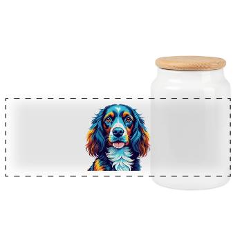 Picardie Spaniel Hunderasse Bunte Karikatur Kawaii - Panorama Keksdose mit Holzdeckel - Weiß - Vorne