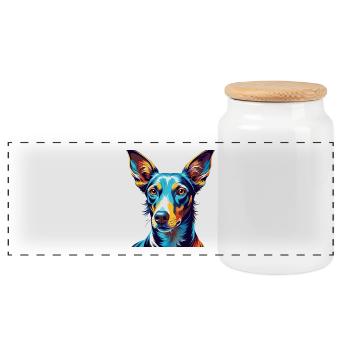 Podenco Ibizenco Hunderasse Bunte Karikatur Kawaii - Panorama Keksdose mit Holzdeckel - Weiß - Vorne