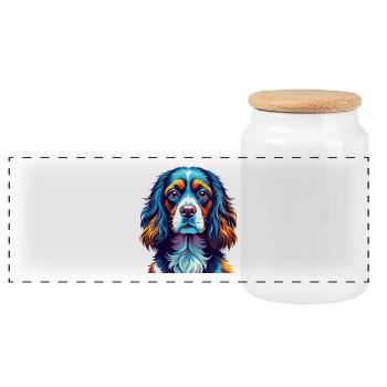 Épagneul russe Chien Race Coloré Dessin animé Kawaii - Boîte à biscuits avec couvercle en bois - blanc - Devant
