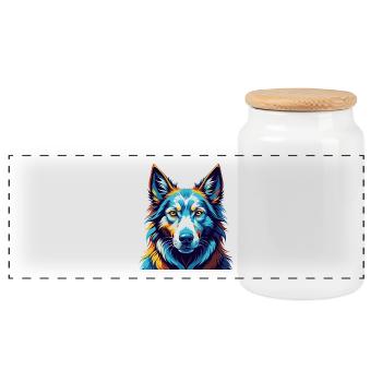 Russischer Wolfshund Hunderasse Karikatur Kawaii - Panorama Keksdose mit Holzdeckel - Weiß - Vorne