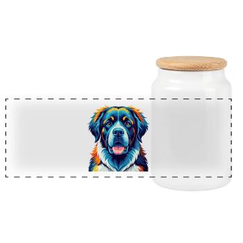 Pyrenäen-Mastiff-Hunderasse Bunte Karikatur Kawaii - Panorama Keksdose mit Holzdeckel - Weiß - Vorne