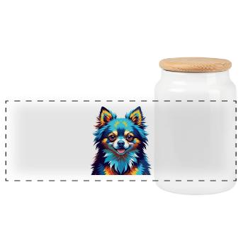 Pomeranian Dog Breed Colorful Cartoon Kawaii - Panoramic Cookie Jar with Wooden Lid - white - Front