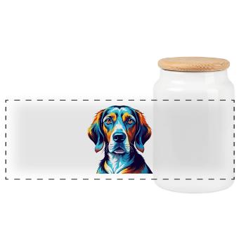 Chien de chasse polonais Chien race Dessin animé Kawaii - Boîte à biscuits avec couvercle en bois - blanc - Devant