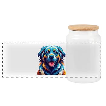 Chien de berger polonais Dessin animé Kawaii - Boîte à biscuits avec couvercle en bois - blanc - Devant