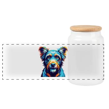 Pumi Chien Race Coloré Aquarelle Dessin Animé Kawaii - Boîte à biscuits avec couvercle en bois - blanc - Devant