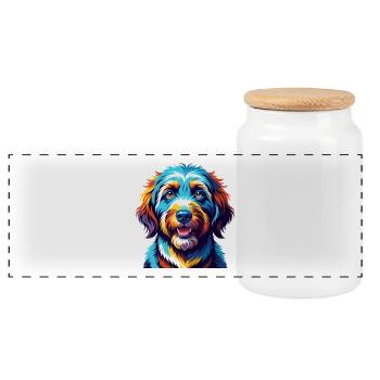 Spanisch Wasser Hund Rasse Bunt Karikatur Kawaii - Panorama Keksdose mit Holzdeckel - Weiß - Vorne