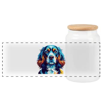 Epagneul Chien Race Coloré Dessin Animé Kawaii - Boîte à biscuits avec couvercle en bois - blanc - Devant