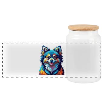 Jouet Allemand Spitz Chien Race Coloré Dessin Animé Kawaii - Boîte à biscuits avec couvercle en bois - blanc - Devant