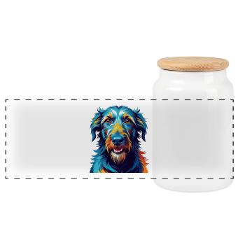 Lévrier écossais race de chien dessin animé Kawaii - Boîte à biscuits avec couvercle en bois - blanc - Devant