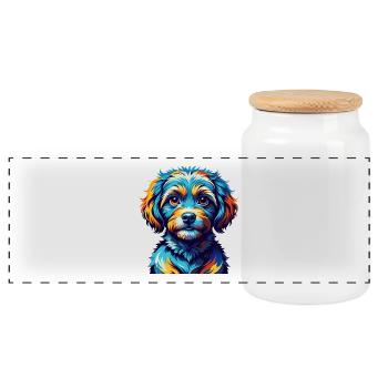 Toy Poodle Dog Breed Colorful Cartoon Kawaii - Panoramic Cookie Jar with Wooden Lid - white - Front