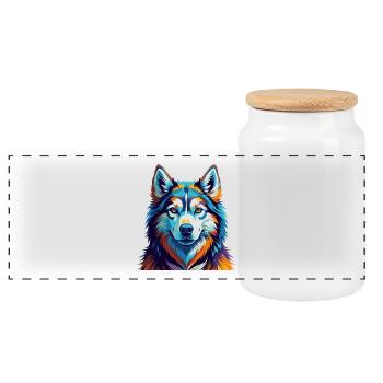 Siberian Husky Dog Breed Colorful Cartoon Kawaii - Panoramic Cookie Jar with Wooden Lid - white - Front