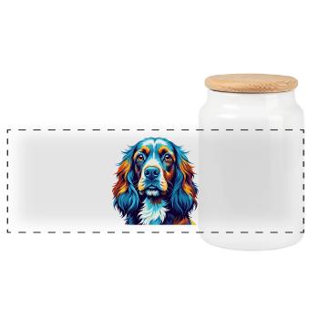 Sussex Spaniel Hunderasse Bunt Karikatur Kawaii - Panorama Keksdose mit Holzdeckel - Weiß - Vorne