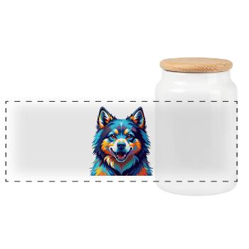Chien de Laponie suédoise race Dessin animé coloré Kawaii - Boîte à biscuits avec couvercle en bois - blanc - Devant