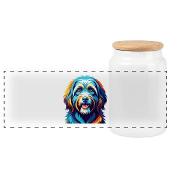 Tibetan Terrier Hunderasse Bunte Karikatur Kawaii - Panorama Keksdose mit Holzdeckel - Weiß - Vorne