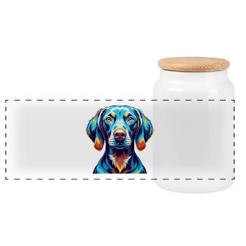 Weimaraner Hunderasse Bunte Karikatur Kawaii - Panorama Keksdose mit Holzdeckel - Weiß - Vorne