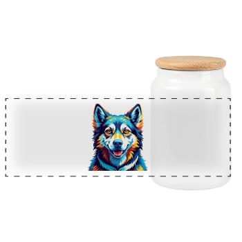 West Siberian Laika Dog Breed Cartoon Kawaii - Panoramic Cookie Jar with Wooden Lid - white - Front