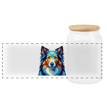 Shetland Sheepdog Breed Colorful Cartoon Kawaii - Panoramic Cookie Jar with Wooden Lid - white - Front