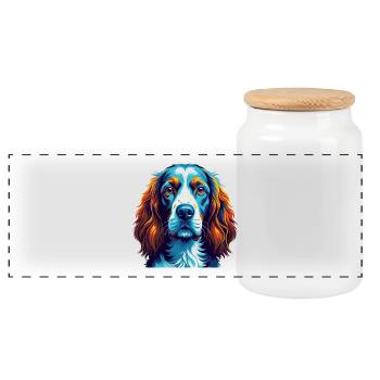 Welsh Springer Spaniel Dog Breed Cartoon Kawaii - Panoramic Cookie Jar with Wooden Lid - white - Front