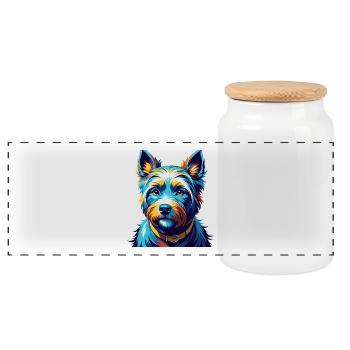 West Highland Terrier Dog Breed Cartoon Kawaii - Panoramic Cookie Jar with Wooden Lid - white - Front
