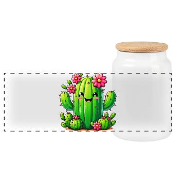 Cactus - Boîte à biscuits avec couvercle en bois - blanc - Devant