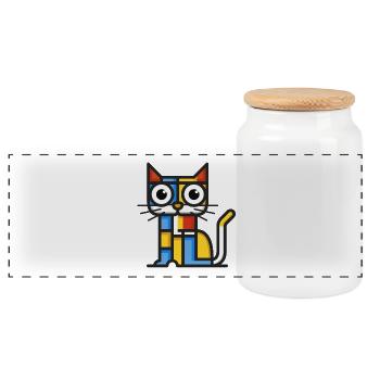 Illustration cubiste colorée d’un chat - Boîte à biscuits avec couvercle en bois - blanc - Devant