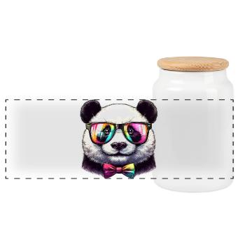 Panda avec lunettes et nœud papillon - Boîte à biscuits avec couvercle en bois - blanc - Devant