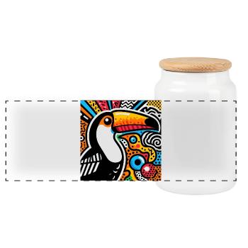 Toucan - Panoramic Cookie Jar with Wooden Lid - white - Front
