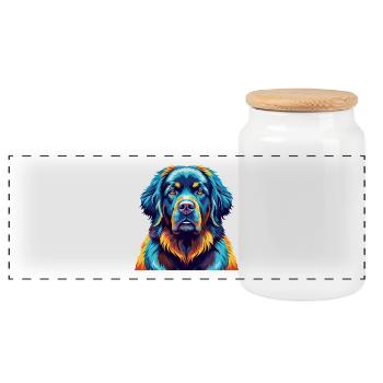 Terre-Neuve Chien Race Coloré Dessin animé Kawaii - Boîte à biscuits avec couvercle en bois - blanc - Devant