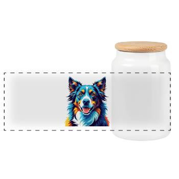 North American Shepherd Dog Breed Cartoon Kawaii - Panoramic Cookie Jar with Wooden Lid - white - Front