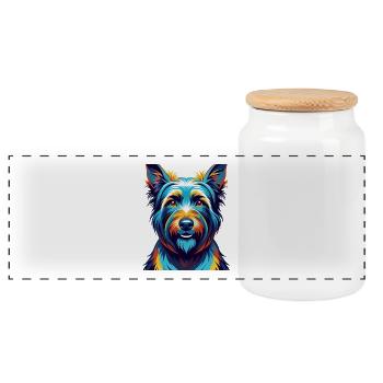 Skye Terrier Hunderasse Bunte Karikatur Kawaii - Panorama Keksdose mit Holzdeckel - Weiß - Vorne
