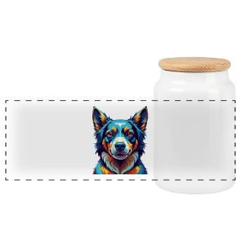 Xiasi Chien Race Coloré Aquarelle Dessin Animé Kawaii - Boîte à biscuits avec couvercle en bois - blanc - Devant