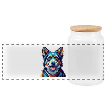 Sibirische Trikolore Hund Rasse Karikatur Kawaii - Panorama Keksdose mit Holzdeckel - Weiß - Vorne