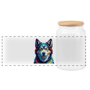 Siberian Laika Dog Breed Colorful Cartoon Kawaii - Panoramic Cookie Jar with Wooden Lid - white - Front