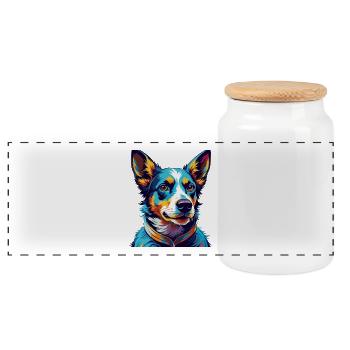 St Miguel Cattle Dog Breed Colorful Cartoon Kawaii - Panoramic Cookie Jar with Wooden Lid - white - Front