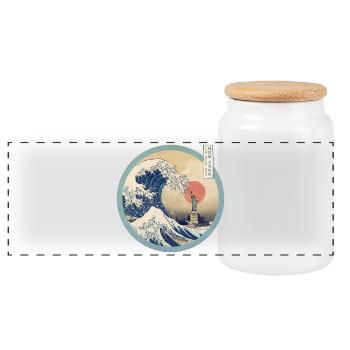 The Great Wave and New York - Panoramic Cookie Jar with Wooden Lid - white - Front