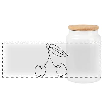 LINE ART CHERRY CHERRIES SUMMER FRUITS - Panoramic Cookie Jar with Wooden Lid - white - Front