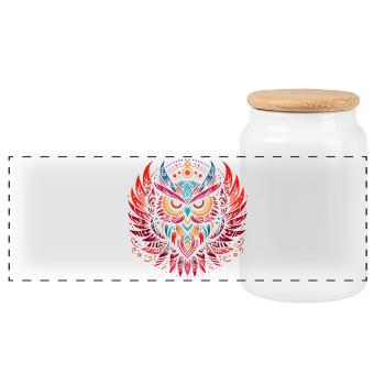 Tribal Eule Mehrfarbig Vogel Eule Geometrisch - Panorama Keksdose mit Holzdeckel - Weiß - Vorne
