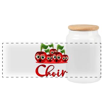 SINGING CHERRIES - CHOIR SINGER - FRUITS - Panoramic Cookie Jar with Wooden Lid - white - Front