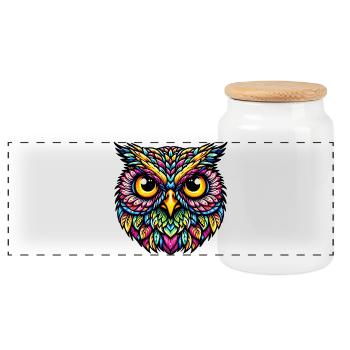 Owl - Panoramic Cookie Jar with Wooden Lid - white - Front