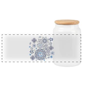 Abstract fireworks pattern in blue and gold - Panoramic Cookie Jar with Wooden Lid - white - Front