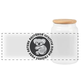 Australia Koala Comic Emblem Bear Animals Icon - Panoramic Cookie Jar with Wooden Lid - white - Front