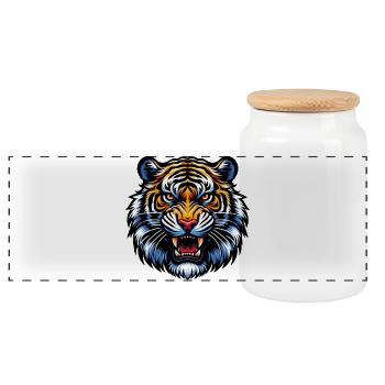 Tiger - Panoramic Cookie Jar with Wooden Lid - white - Front